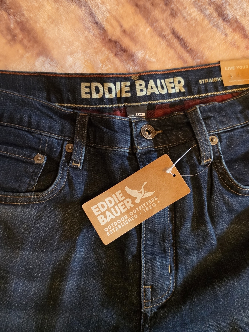 Eddie Bauer Men’s Flex Flannel Lined Straight Jeans - Dark Blue